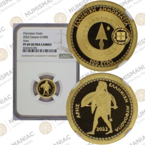 Greece 🇬🇷 2022 Gold Coin € 100 "Greek Mythology - The Olympian Gods - Ares" NGC PR69UC.