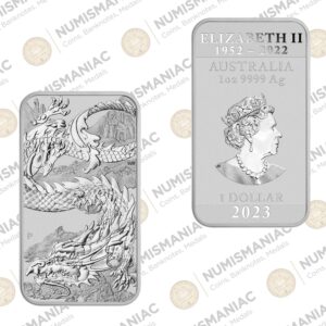 Australia 🇦🇺 Perth Mint RECTANGLE DRAGON 2023 1oz Silver Bullion Bar.