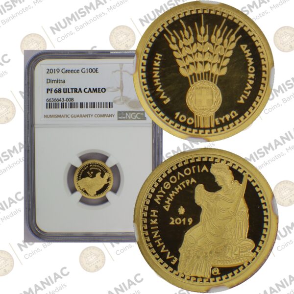 Greece 🇬🇷 2019 Gold Coin € 100 "Greek Mythology - The Olympian Gods - Demeter" NGC PR68UC.