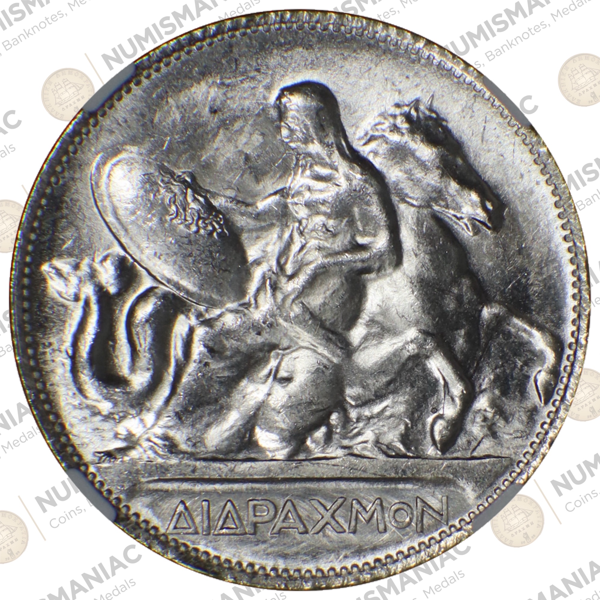 Greece 🇬🇷 1911 2 Drachmai Silver Coin -- King George A' -- NGC MS64+.a