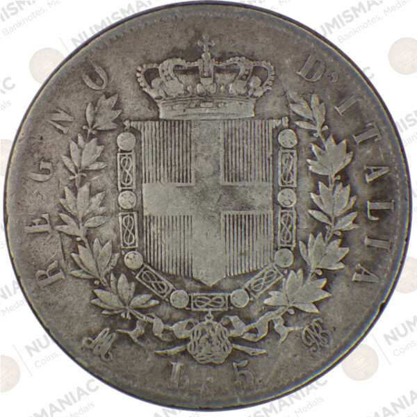 Italy 🇮🇹 5 Lire 1875 Silver - Vittorio Emanuele II. - Image 2