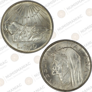 Italy 🇮🇹 500 Lire 1965 Silver Coin -- 700th Anniversary of the birth of Dante Alighieri.