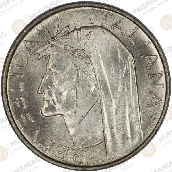 Italy 🇮🇹 500 Lire 1965 Silver Coin -- 700th Anniversary of the birth of Dante Alighieri. - Image 2