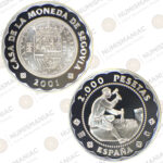 Spain 🇪🇸 2000 Pesetas 2001 Silver Coin  -- 500th anniversary of Segovia Mint.