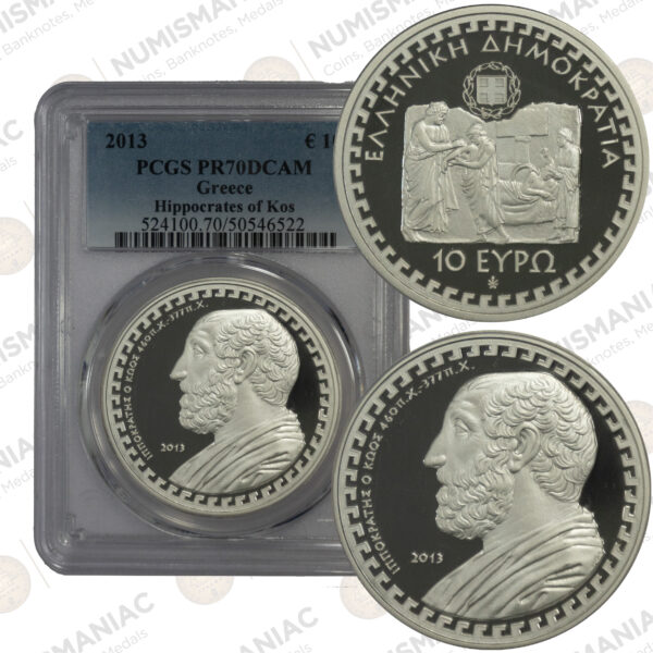 Greece 🇬🇷 2013 Silver Coin € 10 Hippocrates PCGS 🔝 PR70DCAM 🔝.