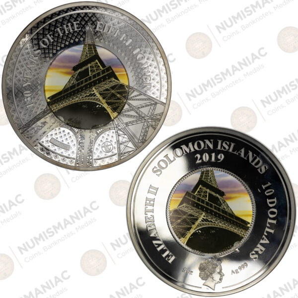Solomon Islands 2019 130th Anniversary of Eiffel Tower 5 Oz Silver Coin.