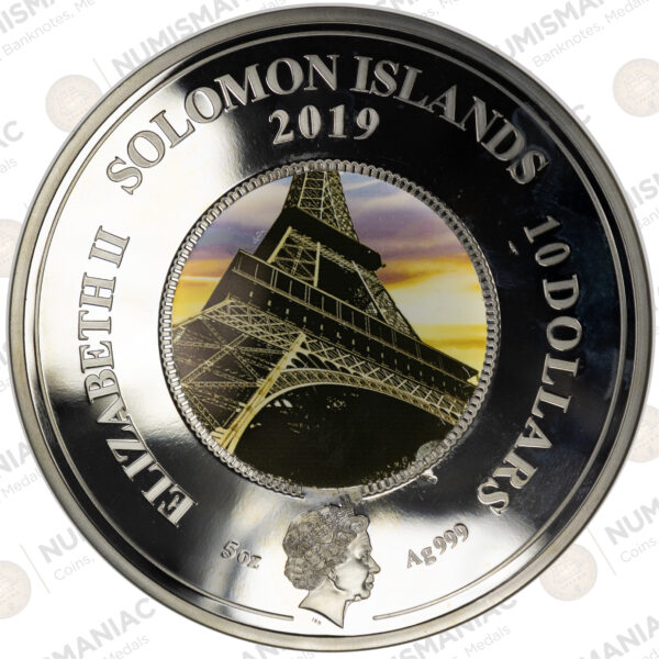 Solomon Islands 2019 130th Anniversary of Eiffel Tower 5 Oz Silver Coin. - Image 2