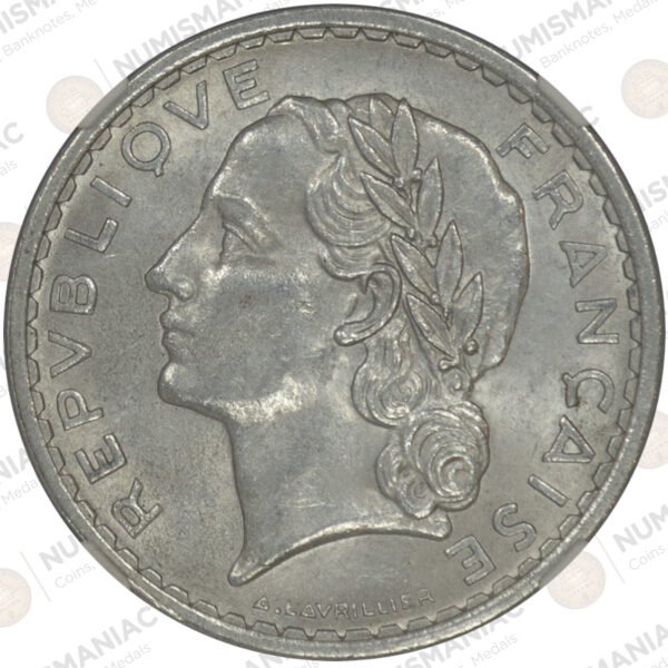 France 🇫🇷 Republic 1950 5 Francs - NGC MS63 - Image 3
