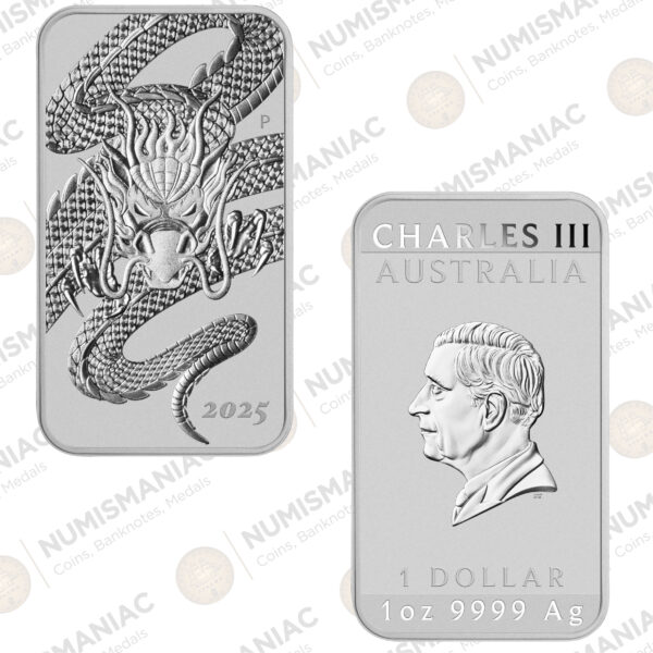 Australia 🇦🇺 1$ Dragon 2025-- 1oz Silver .9999 Bar.