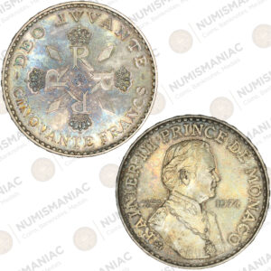Monaco 🇲🇨 1974 Silver 50 Francs – Rainier III Anniversary of Reign Commemorative Coin .