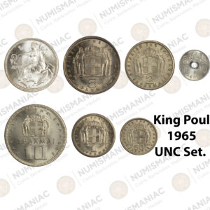 Greece 🇬🇷 1965 Complete Coin Set – 20 Drachmai to 10 Lepta (7 Coins) – King Paul I – UNC.