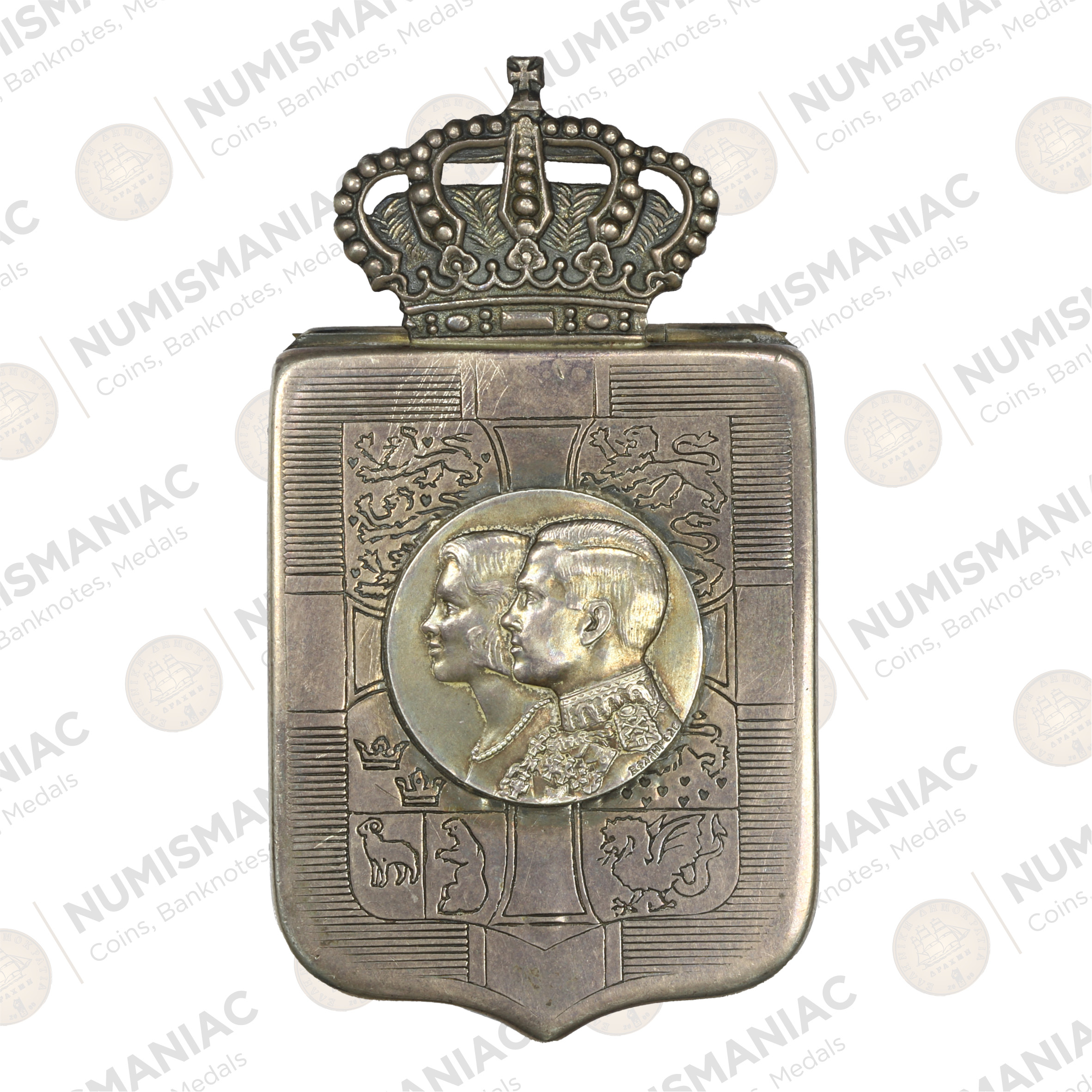Greece 🇬🇷 1964 King Constantine II & Anne-Marie - Original Royal Wedding Silver Bomboniera.