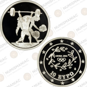 Greece 🇬🇷 2004 Silver Coin € 10 Olympic Games Weightlifting .