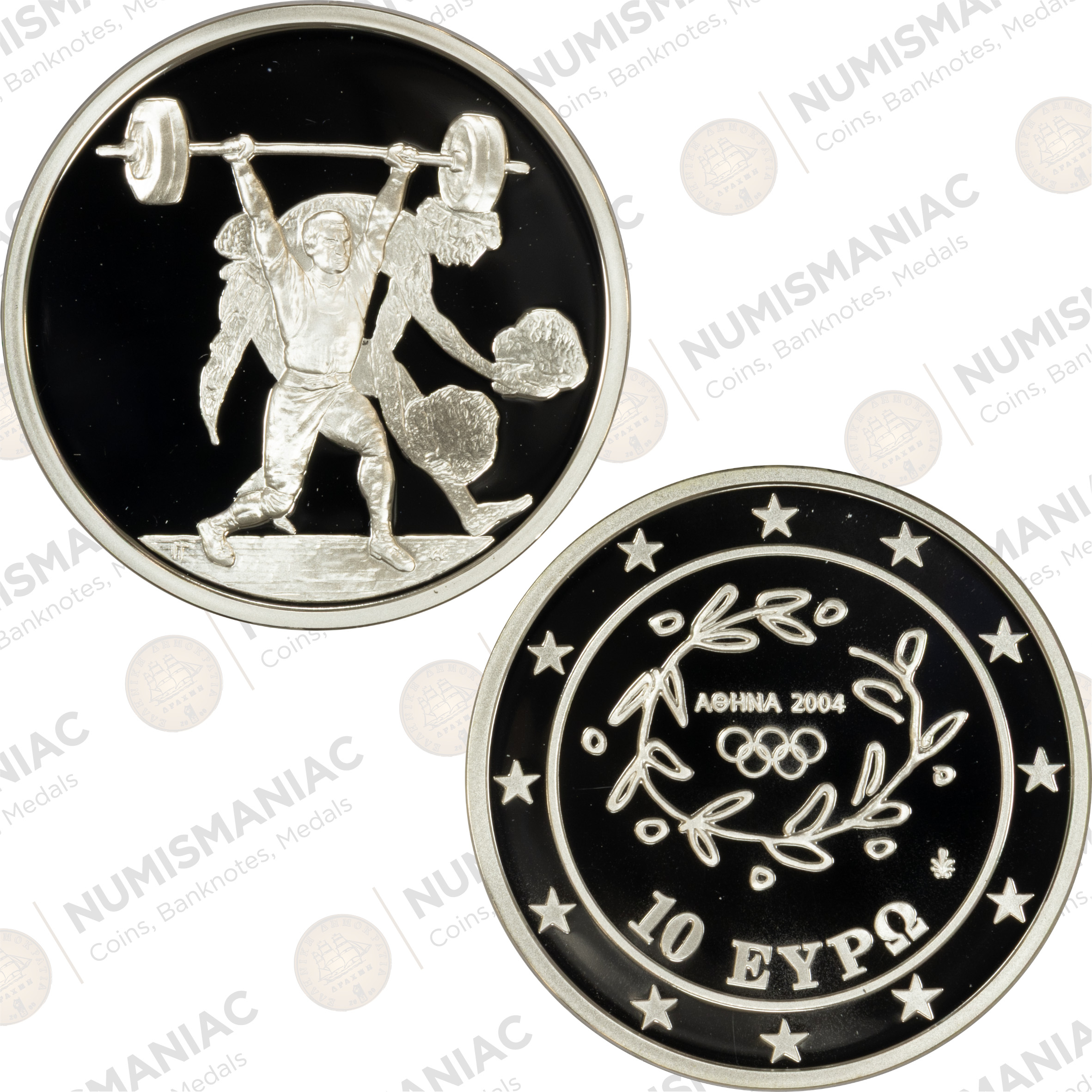 Greece 🇬🇷 2004 Silver Coin € 10 Olympic Games Weightlifting .