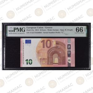 Greece 🇬🇷 10 Euro 2014 Banknote – Pick#21y PMG 66 EPQ Gem Uncirculated - Y003E1.