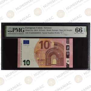 Greece 🇬🇷 10 Euro 2014 Banknote – Pick#21y PMG 66 EPQ Gem Uncirculated - Y009I1.