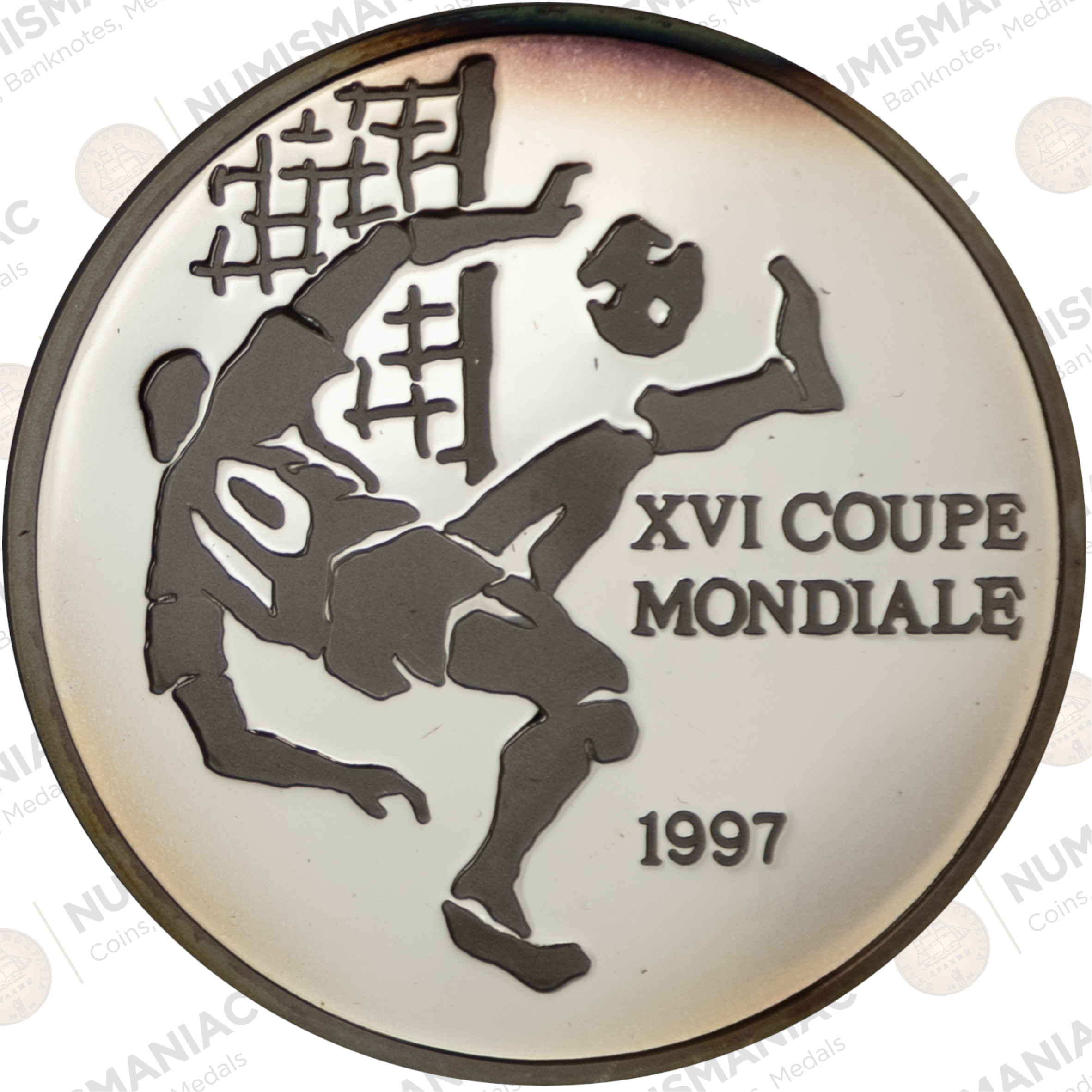 Congo 🇨🇩 1000 Francs 1997 Silver Coin – FIFA World Cup Soccer Commemorative (Ag / 15gr / .999). - Image 3
