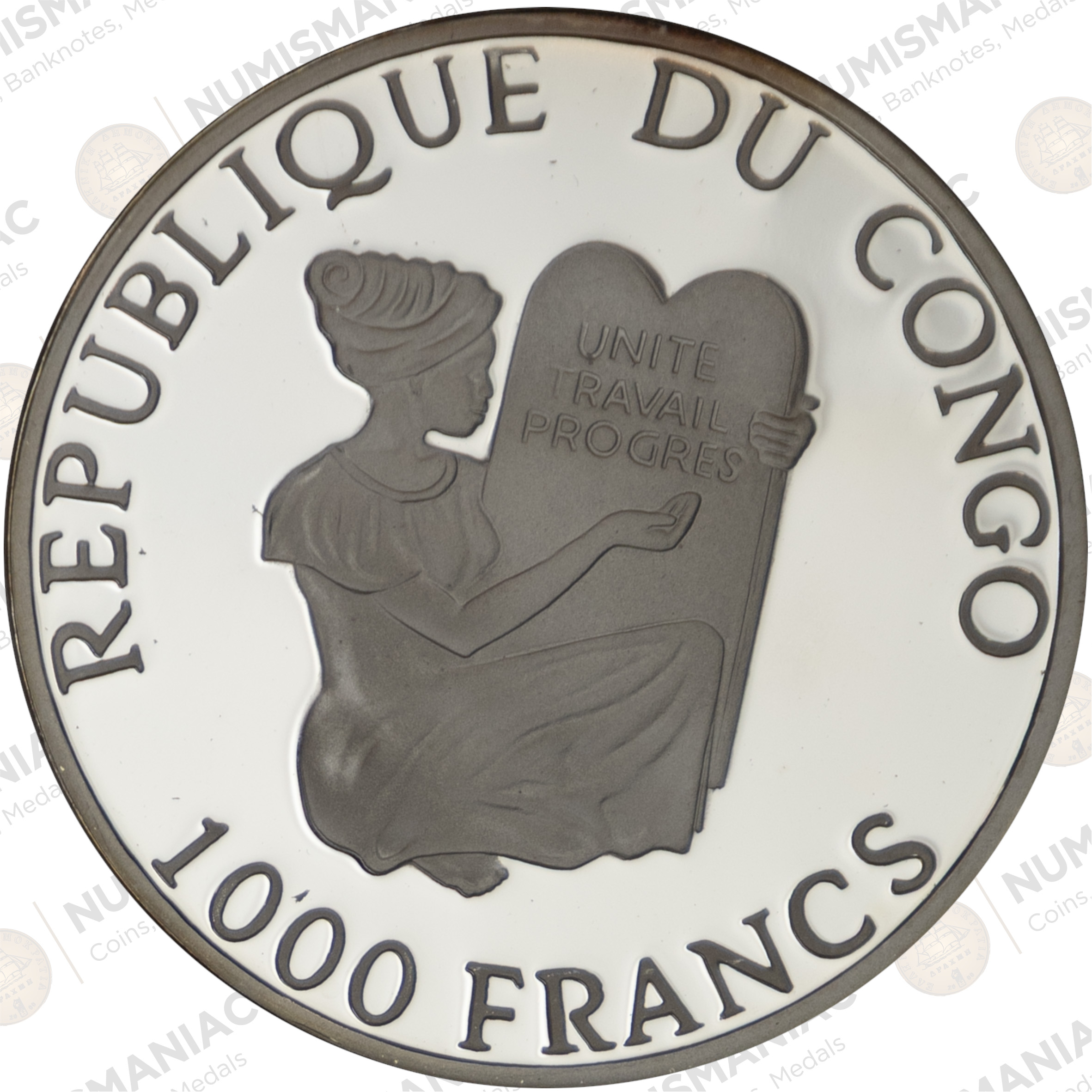 Congo 🇨🇩 1000 Francs 1997 Silver Coin – FIFA World Cup Soccer Commemorative (Ag / 15gr / .999). - Image 2