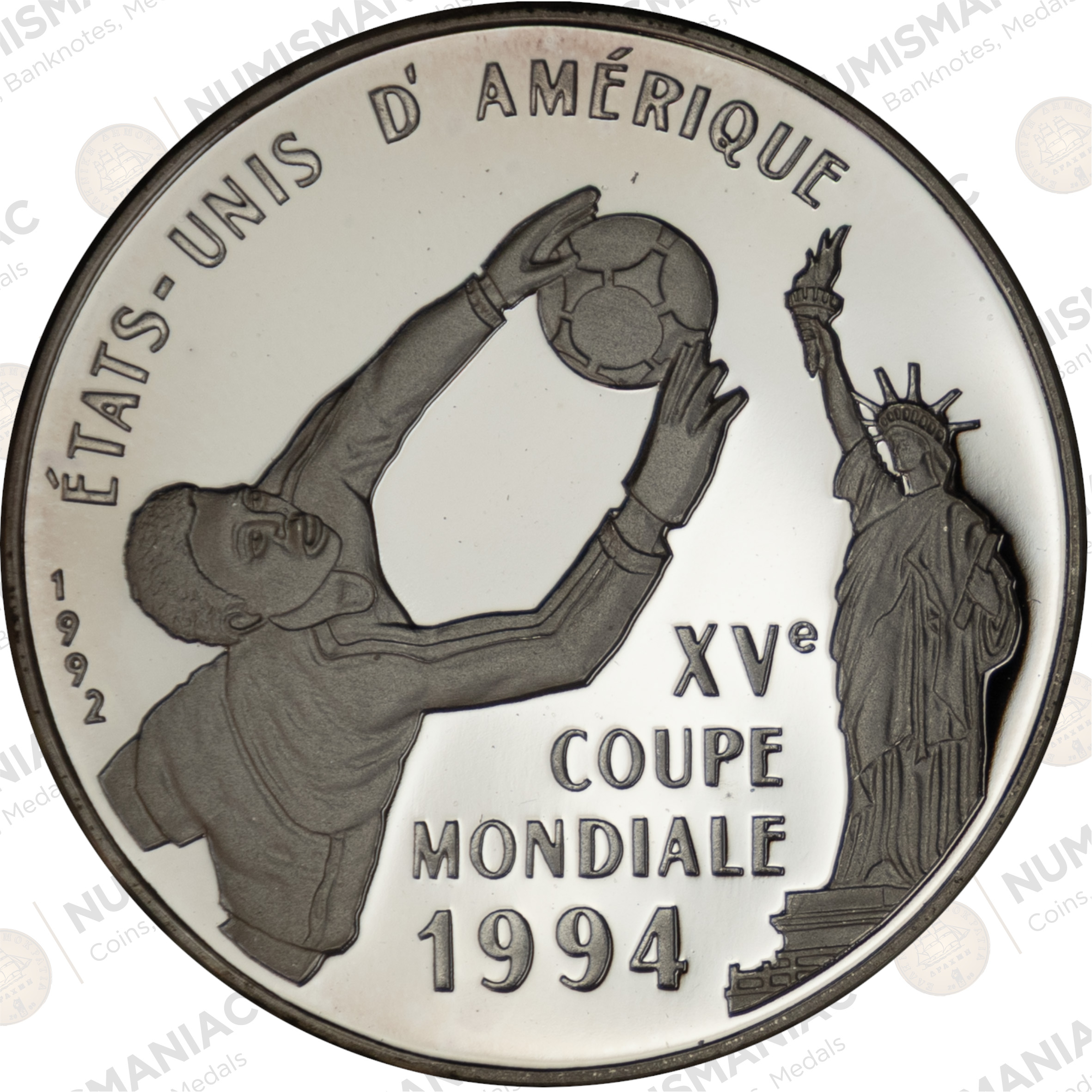 Congo 🇨🇩 500 Francs 1994 Silver Coin – FIFA World Cup Soccer Commemorative (Ag / 20gr / .999). - Image 2