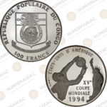 Congo 🇨🇩 500 Francs 1994 Silver Coin – FIFA World Cup Soccer Commemorative (Ag / 20gr / .999).