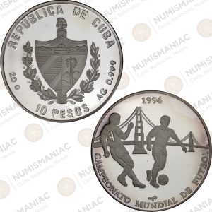 Cuba 🇨🇺 10 Pesos 1994 Silver Coin – FIFA World Cup USA '94 Soccer Commemorative (Ag / 20gr / .999).