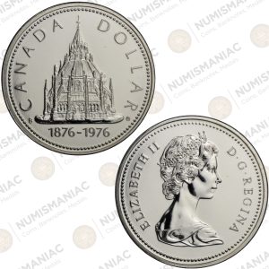 Canada 🇨🇦 Silver Dollar 1976 Proof – Parliament Library Centennial Coin (AG /.500/ 23.3gr)