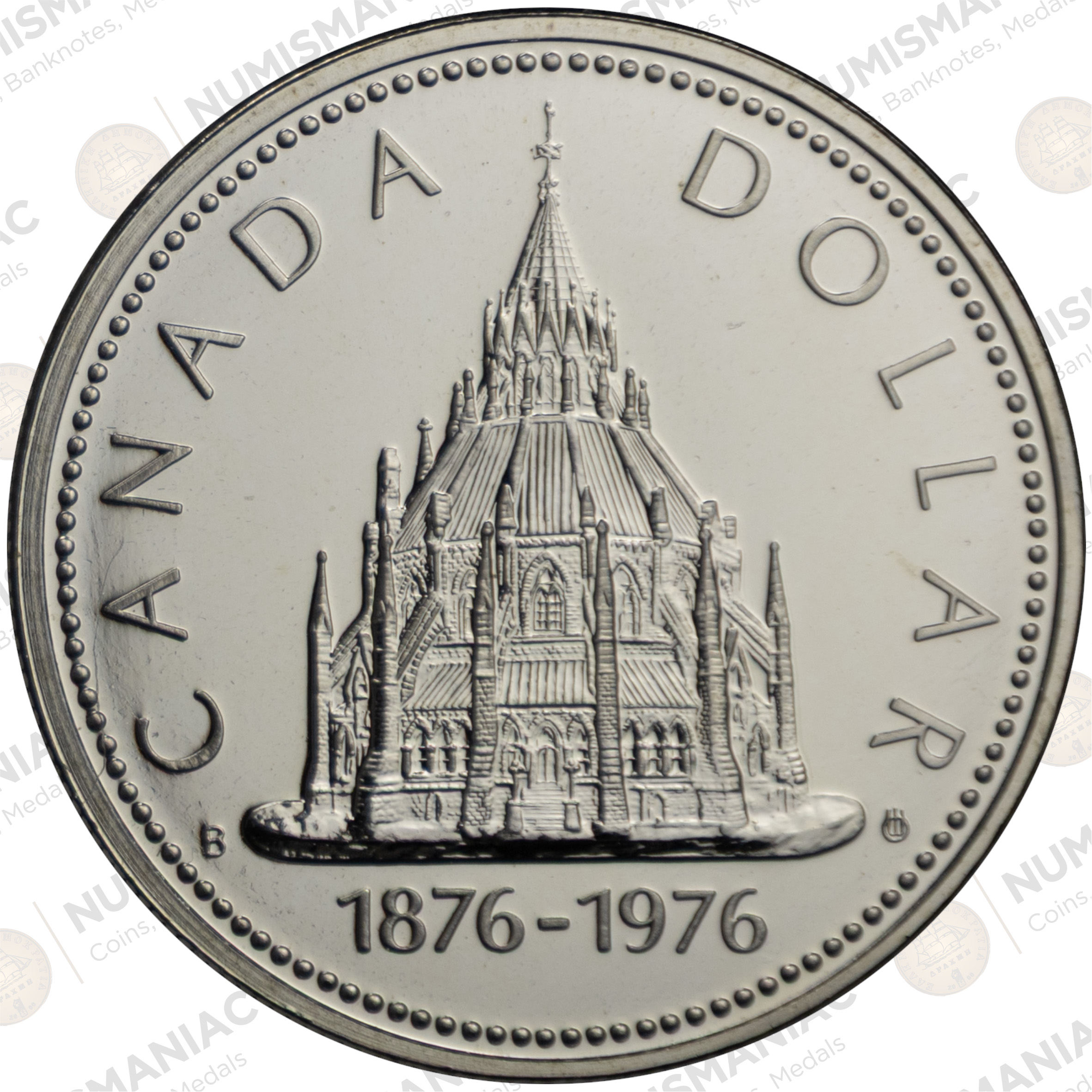 Canada 🇨🇦 Silver Dollar 1976 Proof – Parliament Library Centennial Coin (AG /.500/ 23.3gr) - Image 2