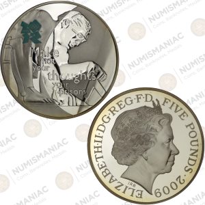 Great Britain 🇬🇧 £5 Silver Coin 2009 – Isaac Newton London 2012 Olympics Commemorative (Ag / 28.28gr / .925).