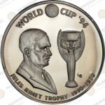 Turks & Caicos Islands 🇹🇨 20 Crowns 1993 Silver Coin – Jules Rimet & World Cup Trophy (Ag / 31.1gr / .999). - Image 2