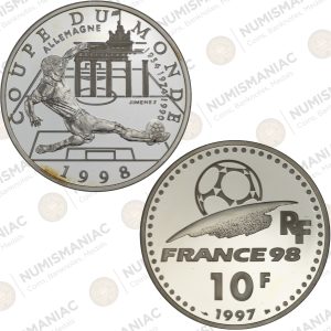 France 🇫🇷 1997 Silver 10 Francs – 1998 World Cup Commemorative Coin - Germany (Ag / 22.2gr / .900).