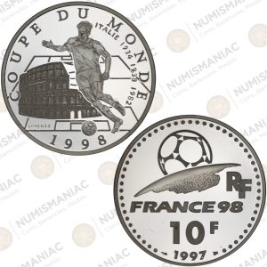 France 🇫🇷 1997 Silver 10 Francs – 1998 World Cup Commemorative Coin - Italy (Ag / 22.2gr / .900).