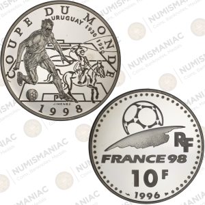 France 🇫🇷 1996 Silver 10 Francs – 1998 World Cup Commemorative Coin - Uruguay (Ag / 22.2gr / .900).