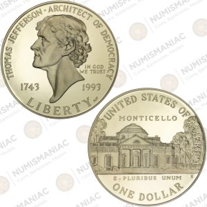 USA 🇺🇸 1993-S Proof Thomas Jefferson Silver Dollar Commemorative Coin (Ag / 26.73gr / .900).