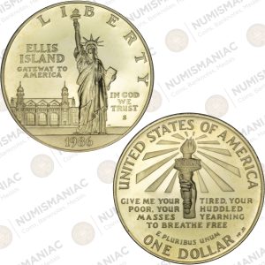 United States 🇺🇸 1986-S Silver Proof 1 Dollar – Statue of Liberty & Ellis Island Commemorative (Ag / 26.73gr / .900).