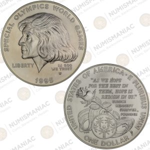 USA 🇺🇸 1995-W Uncirculated Special Olympics Eunice Kennedy Shriver Silver Dollar (Ag / 26.73gr / .900).