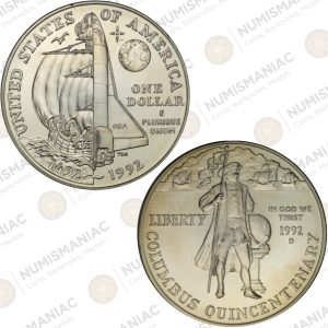 United States 🇺🇸 1992-D Uncirculated Columbus Silver Dollar – 500th Anniversary Commemorative (Ag / 26.73gr / .900).
