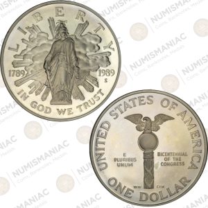 United States 🇺🇸 1989-S Proof Congress Bicentennial Silver Dollar Commemorative Coin (Ag / 26.73gr / .900).