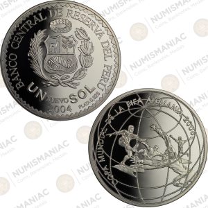Peru 🇵🇪 2004 Silver Nuevo Sol Proof Coin – Germany 2006 FIFA World Cup Commemorative(Ag / 27gr/ .925).