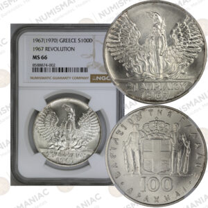 Greece 🇬🇷 1970 Silver 100 Drachmai – King Constantine II – PCGS MS66