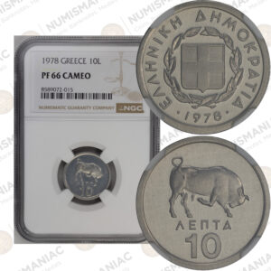 Greece 🇬🇷 1978 Aluminium 10 Lepta – NGC PR66 Cameo.