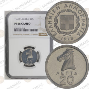 Greece 🇬🇷 1978 Aluminium 20 Lepta – NGC PR66 Cameo.
