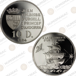 Andorra 🇦🇩 1994 10 Diners Silver Proof Coin – Joan Martí i Alanis | Discovery of America (Ag / 31,47gr/ .925).