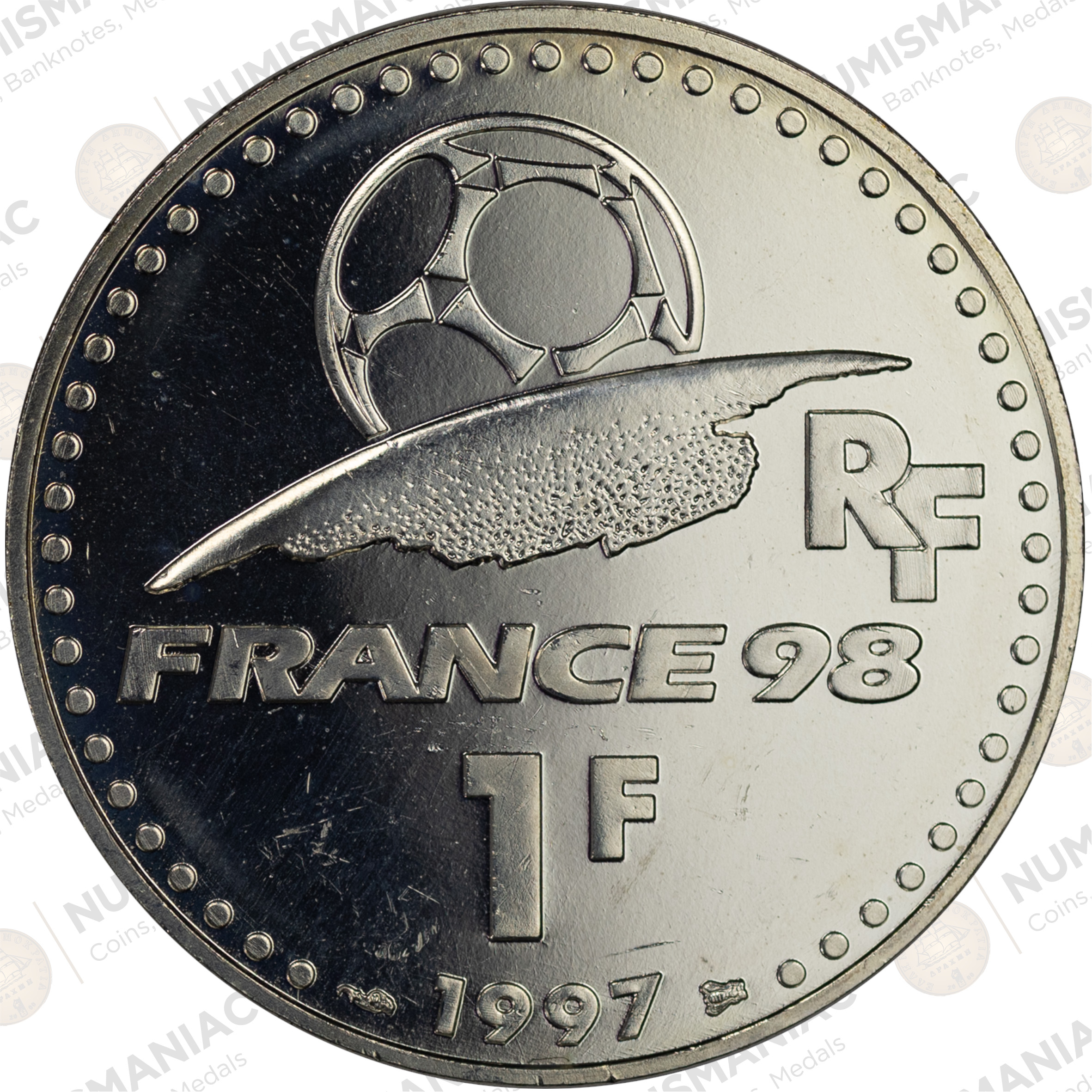 France 🇫🇷 1997 Silver 1 Franc Proof Coin – 1998 FIFA World Cup Commemorative (Ag / 12gr/ .900). - Image 3