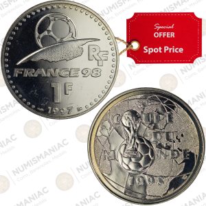 France 🇫🇷 1997 Silver 1 Franc Proof Coin – 1998 FIFA World Cup Commemorative (Ag / 12gr/ .900).
