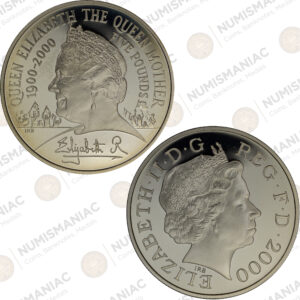 Great Britain 🇬🇧 2000 Silver Proof £5 – Queen Elizabeth The Queen Mother 100th Birthday (Ag / 28.28gr / .925).