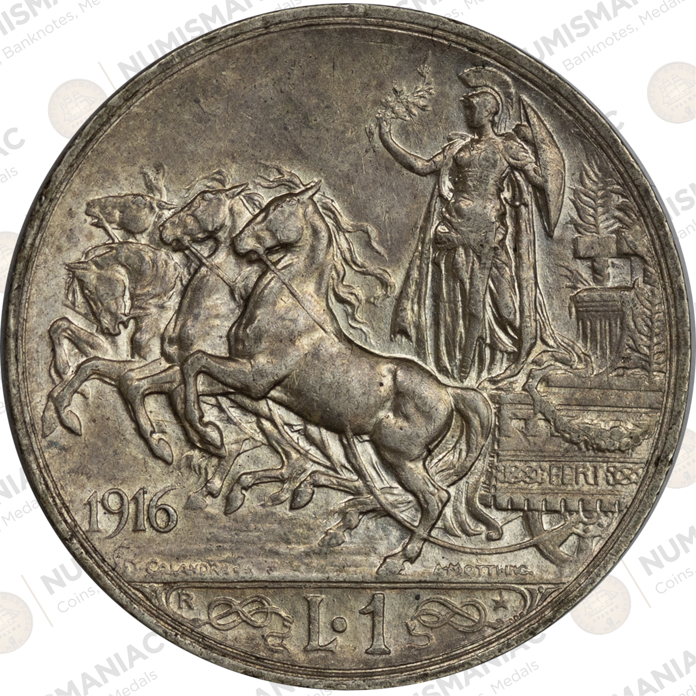 Italy 🇮🇹 1916 1 Lira Roma Mint Silver Coin – Vittorio Emanuele III. - Image 2