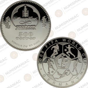 Mongolia 🇲🇳 2006 Silver 500 Tögrög – FIFA World Cup Germany 2006 (Ag / 25gr / .925).