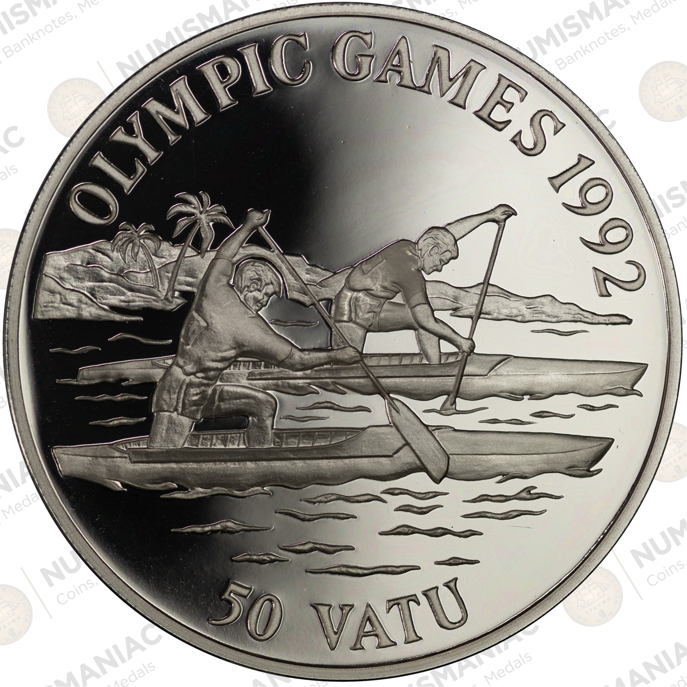 Vanuatu 🇻🇺 1992 50 Vatu Silver Proof Coin – Canoe Olympic Games (Ag / 31,47gr/ .925). - Image 3
