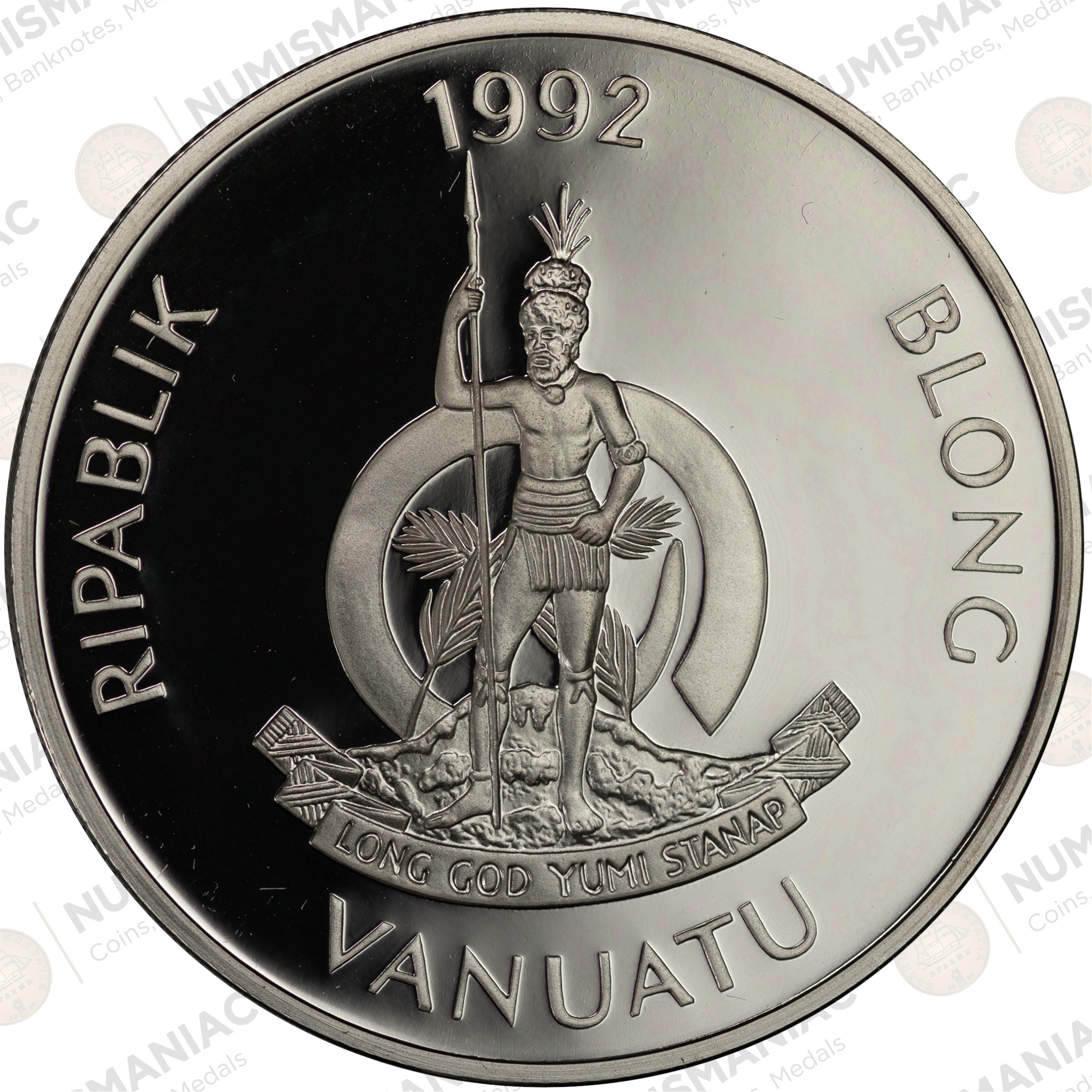 Vanuatu 🇻🇺 1992 50 Vatu Silver Proof Coin – Canoe Olympic Games (Ag / 31,47gr/ .925). - Image 2