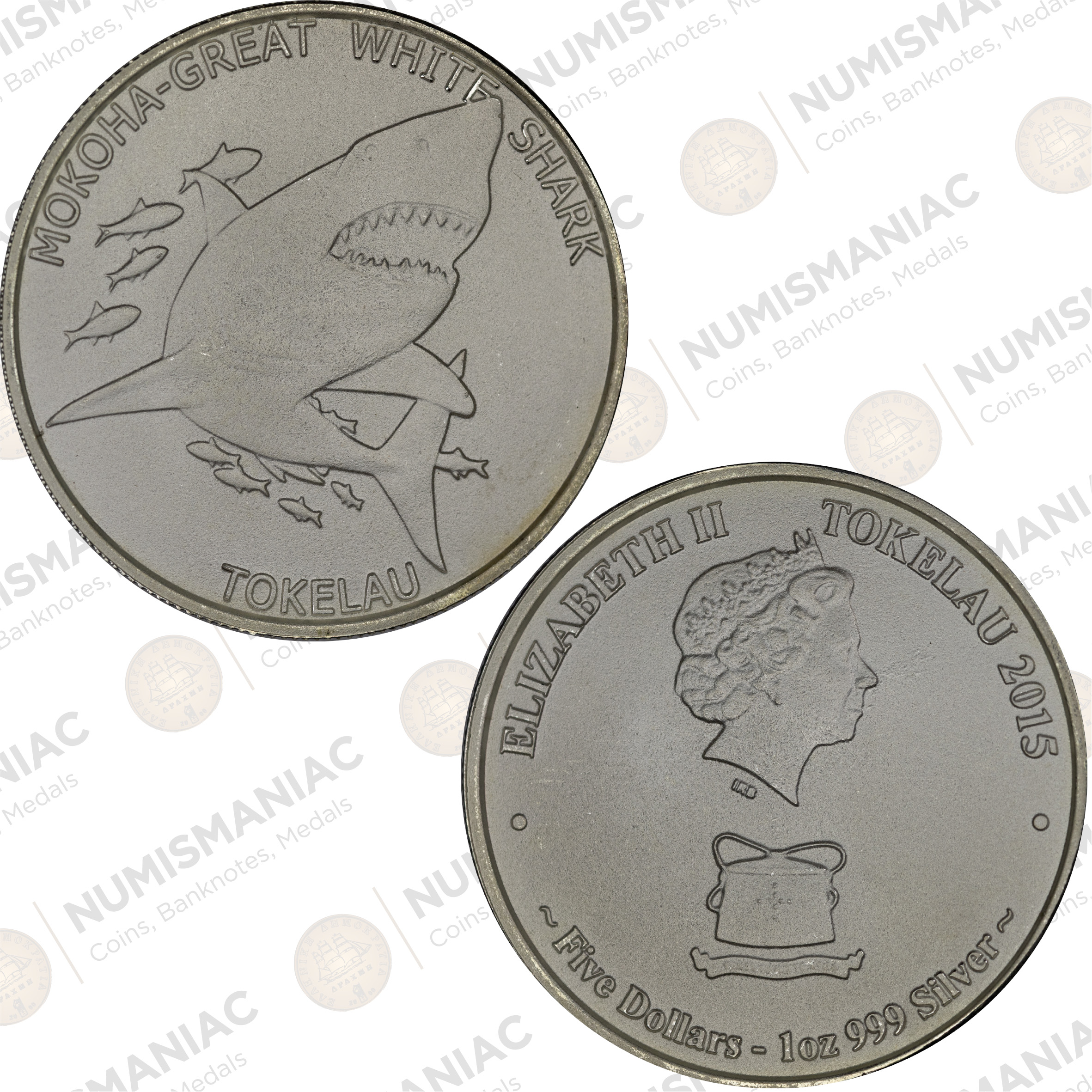 Tokelau 🇹🇰 2015 1 oz Silver Mokoha-Great White Shark Coin – .999 Fine Silver Bullion Series